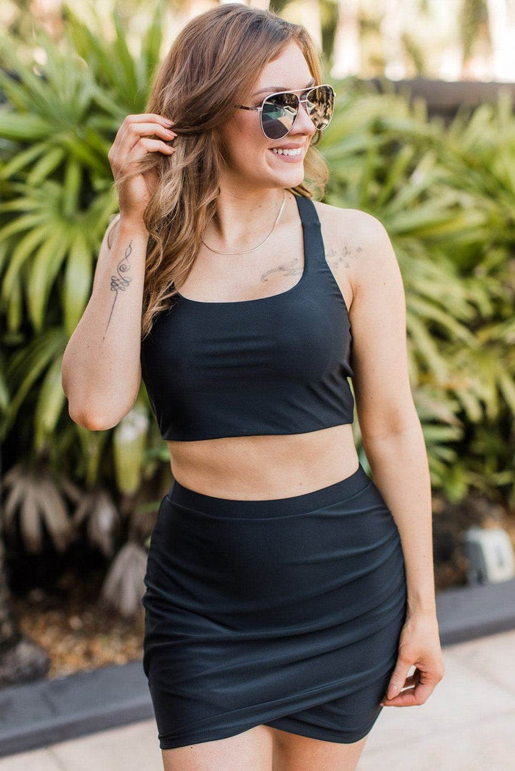 Black Crossover Bikini Tank and Skort Swimwear - Fashion Queen -  16