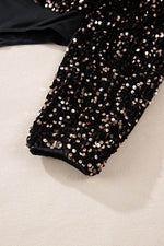 Load image into Gallery viewer, Black Deep V Back Sequin Puff Sleeve Bodysuit - Fashion Queen -  10
