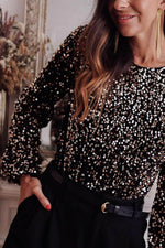 Load image into Gallery viewer, Black Deep V Back Sequin Puff Sleeve Bodysuit - Fashion Queen -  4
