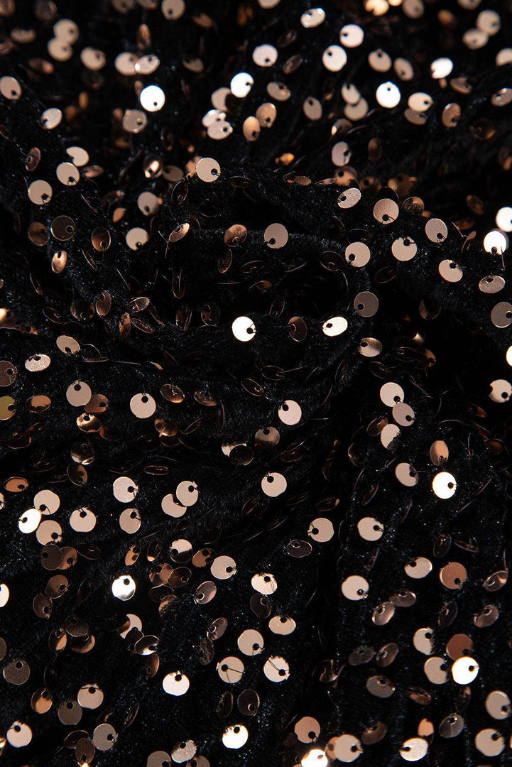 Black Deep V Back Sequin Puff Sleeve Bodysuit - Fashion Queen -  7