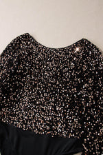 Load image into Gallery viewer, Black Deep V Back Sequin Puff Sleeve Bodysuit - Fashion Queen -  8
