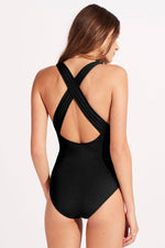 Load image into Gallery viewer, Black Deep V Neck Crossover Backless Ruched High Cut Monokini - Fashion Queen -  2
