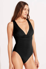 Load image into Gallery viewer, Black Deep V Neck Crossover Backless Ruched High Cut Monokini - Fashion Queen -  3
