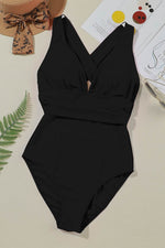 Load image into Gallery viewer, Black Deep V Neck Crossover Backless Ruched High Cut Monokini - Fashion Queen -  6
