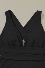 Load image into Gallery viewer, Black Deep V Neck Crossover Backless Ruched High Cut Monokini - Fashion Queen -  8
