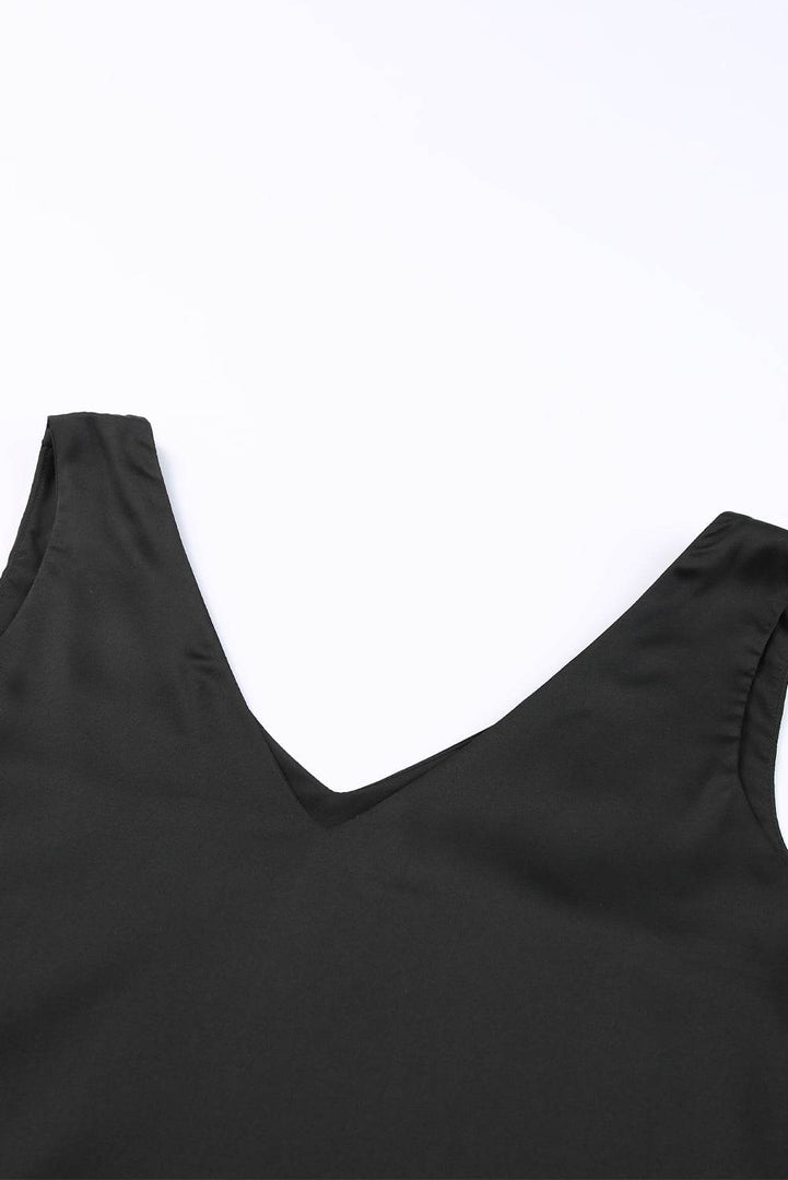 Black Deep V Neck Loose Tank Top - Fashion Queen -  10