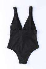 Load image into Gallery viewer, Black Deep V Neck Tie Waist One-piece Swimsuit - Fashion Queen -  9
