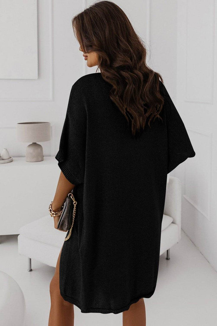 Black Dolman Half Sleeve Pocketed Long Cardigan - Fashion Queen -  2