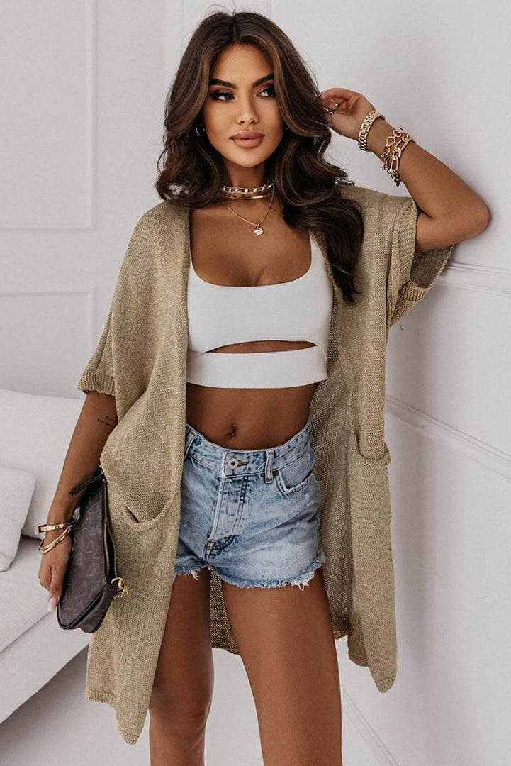 Black Dolman Half Sleeve Pocketed Long Cardigan - Fashion Queen -  23
