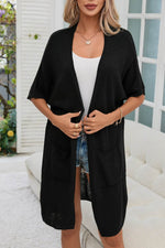 Load image into Gallery viewer, Black Dolman Half Sleeve Pocketed Long Cardigan - Fashion Queen -  4
