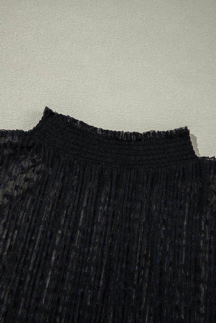 Black Dotty Lace Sheer Mock Neck Long Sleeve Blouse - Fashion Queen -  9