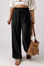Load image into Gallery viewer, Black Drawstring Elastic Waist Casual Wide Leg Pants - Fashion Queen -  1
