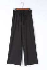 Load image into Gallery viewer, Black Drawstring Elastic Waist Casual Wide Leg Pants - Fashion Queen -  10
