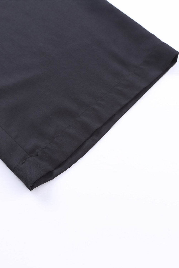 Black Drawstring Elastic Waist Casual Wide Leg Pants - Fashion Queen -  12