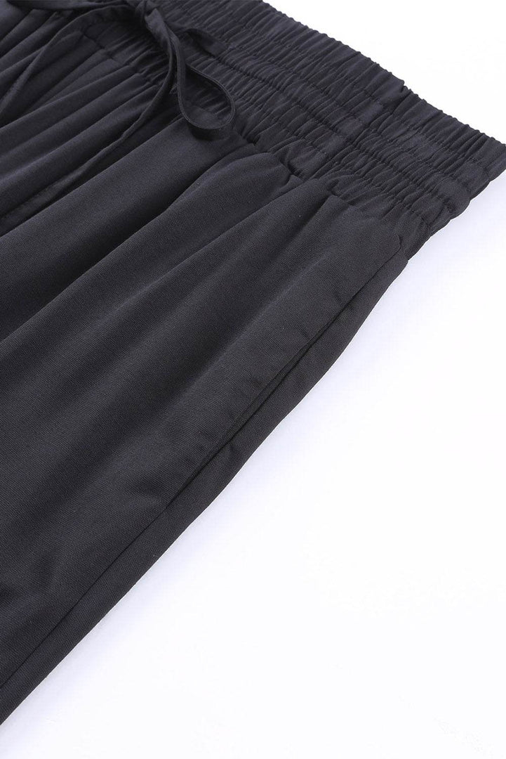Black Drawstring Elastic Waist Casual Wide Leg Pants - Fashion Queen -  13