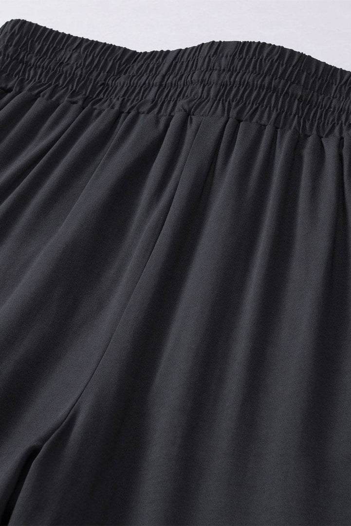 Black Drawstring Elastic Waist Casual Wide Leg Pants - Fashion Queen -  16