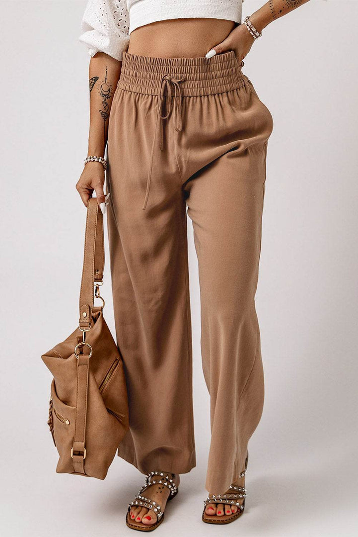 Black Drawstring Elastic Waist Casual Wide Leg Pants - Fashion Queen -  20