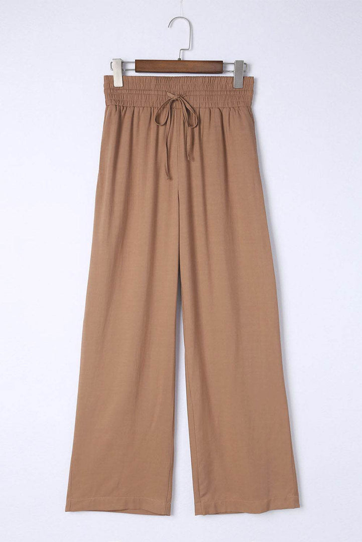 Black Drawstring Elastic Waist Casual Wide Leg Pants - Fashion Queen -  21