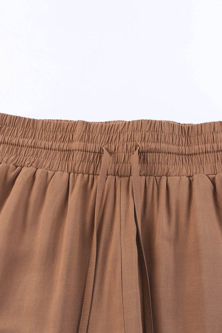 Black Drawstring Elastic Waist Casual Wide Leg Pants - Fashion Queen -  26