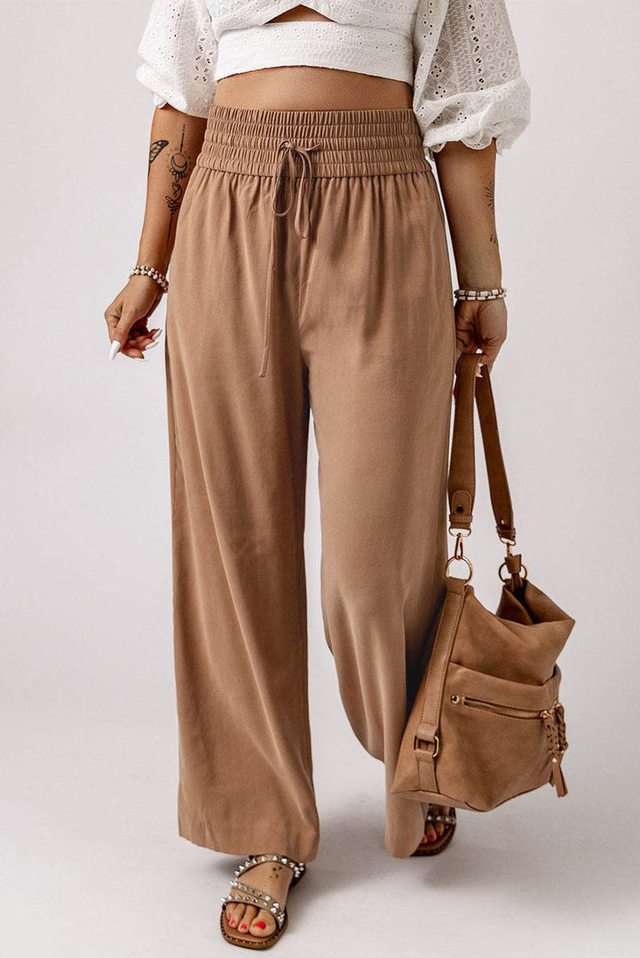 Black Drawstring Elastic Waist Casual Wide Leg Pants - Fashion Queen -  4