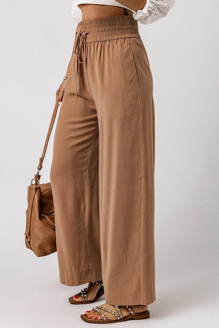 Black Drawstring Elastic Waist Casual Wide Leg Pants - Fashion Queen -  5