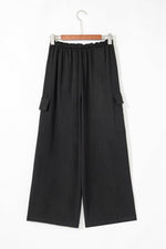 Load image into Gallery viewer, Black Drawstring Frilled Waist Wide Leg Utility Trousers - Fashion Queen -  10
