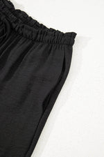 Load image into Gallery viewer, Black Drawstring Frilled Waist Wide Leg Utility Trousers - Fashion Queen -  13
