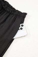 Load image into Gallery viewer, Black Drawstring Frilled Waist Wide Leg Utility Trousers - Fashion Queen -  14
