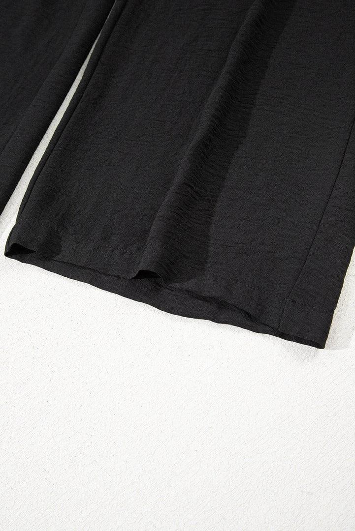 Black Drawstring Frilled Waist Wide Leg Utility Trousers - Fashion Queen -  17