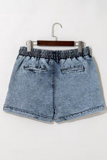 Load image into Gallery viewer, Black Drawstring High Waist Pocketed Denim Shorts - Fashion Queen -  10

