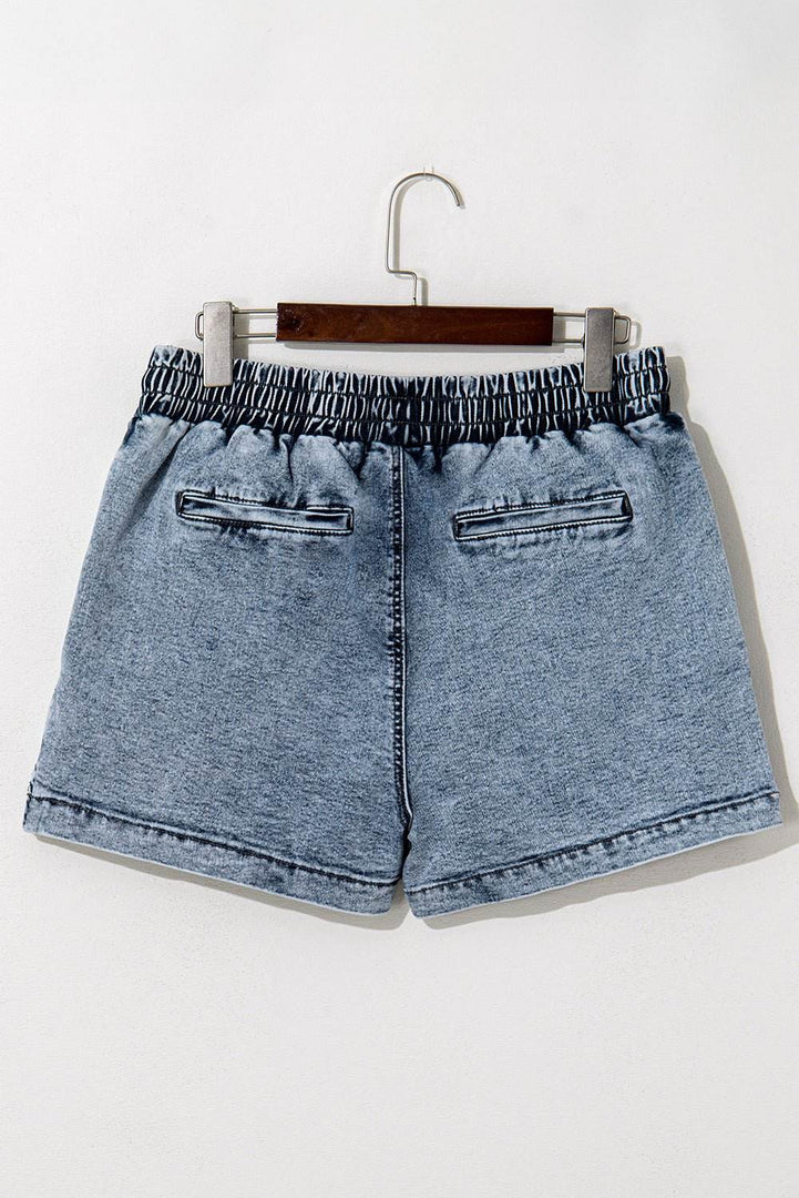 Black Drawstring High Waist Pocketed Denim Shorts - Fashion Queen -  10