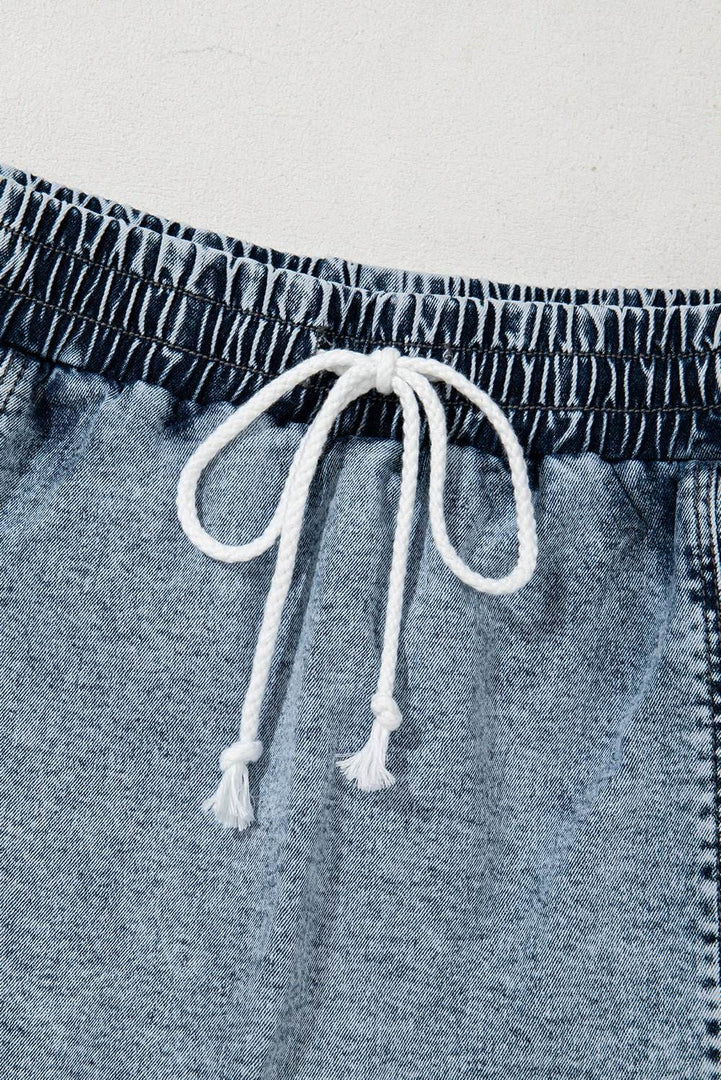Black Drawstring High Waist Pocketed Denim Shorts - Fashion Queen -  13
