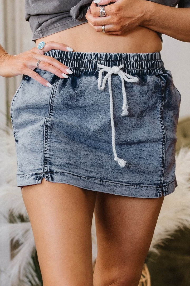 Black Drawstring High Waist Pocketed Denim Shorts - Fashion Queen -  16