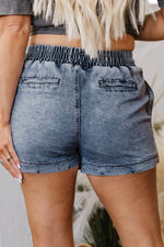 Load image into Gallery viewer, Black Drawstring High Waist Pocketed Denim Shorts - Fashion Queen -  17
