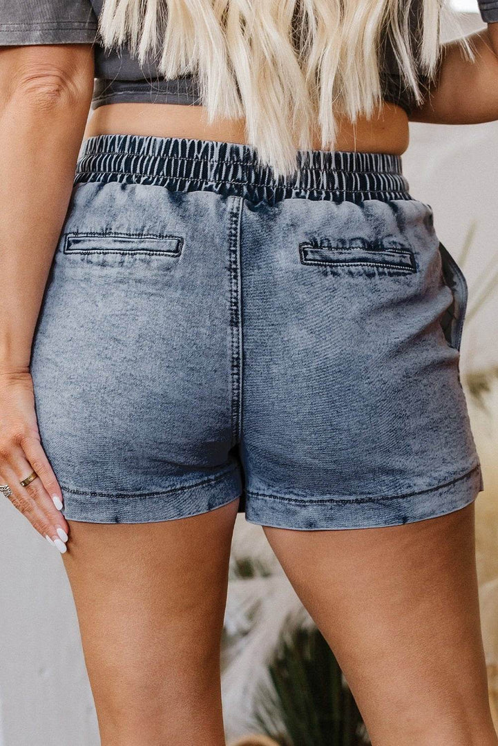 Black Drawstring High Waist Pocketed Denim Shorts - Fashion Queen -  17