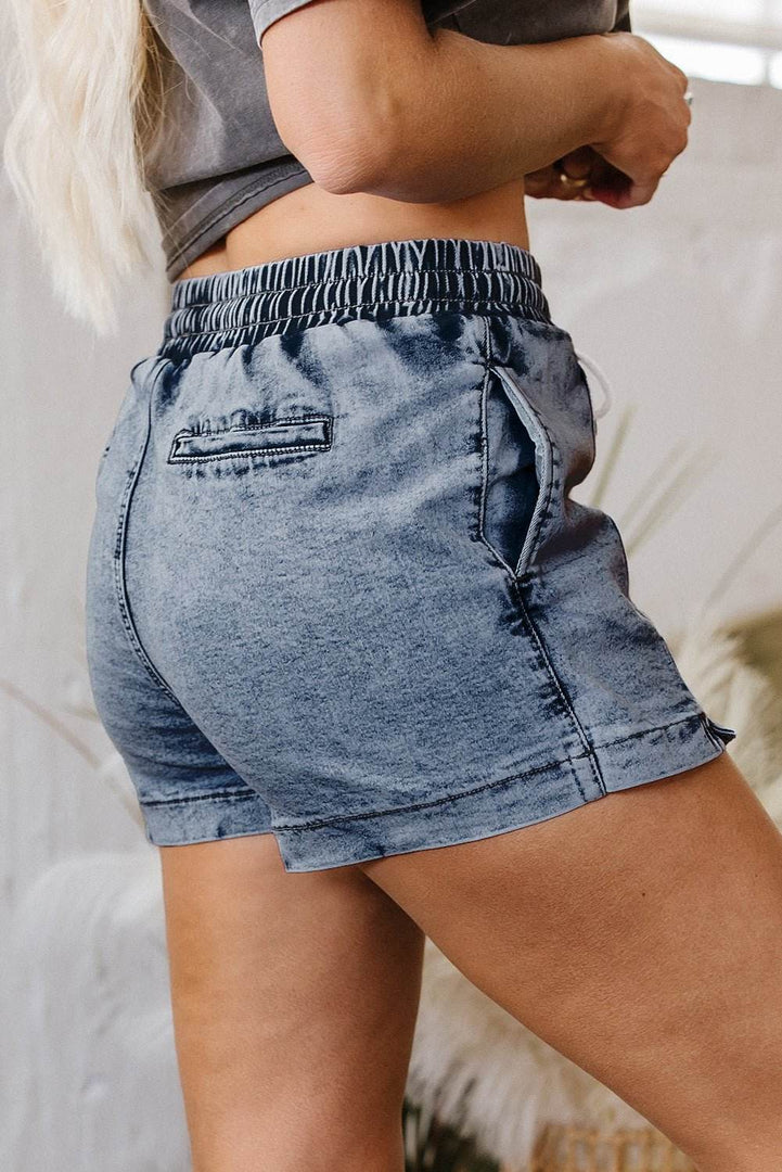 Black Drawstring High Waist Pocketed Denim Shorts - Fashion Queen -  18