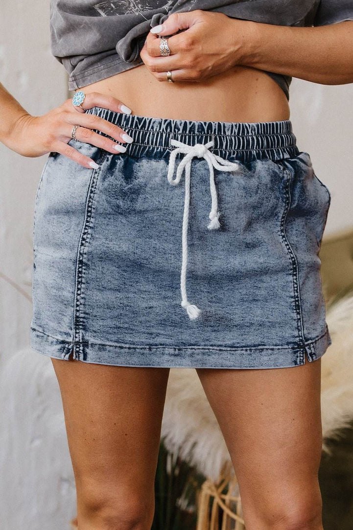 Black Drawstring High Waist Pocketed Denim Shorts - Fashion Queen -  19
