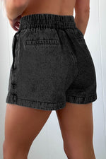 Load image into Gallery viewer, Black Drawstring High Waist Pocketed Denim Shorts - Fashion Queen -  2

