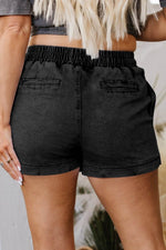 Load image into Gallery viewer, Black Drawstring High Waist Pocketed Denim Shorts - Fashion Queen -  21
