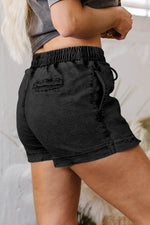 Load image into Gallery viewer, Black Drawstring High Waist Pocketed Denim Shorts - Fashion Queen -  22
