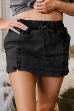 Load image into Gallery viewer, Black Drawstring High Waist Pocketed Denim Shorts - Fashion Queen -  24
