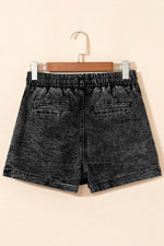 Load image into Gallery viewer, Black Drawstring High Waist Pocketed Denim Shorts - Fashion Queen -  26
