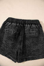 Load image into Gallery viewer, Black Drawstring High Waist Pocketed Denim Shorts - Fashion Queen -  28
