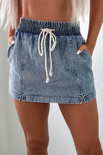 Load image into Gallery viewer, Black Drawstring High Waist Pocketed Denim Shorts - Fashion Queen -  5
