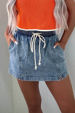 Load image into Gallery viewer, Black Drawstring High Waist Pocketed Denim Shorts - Fashion Queen -  8
