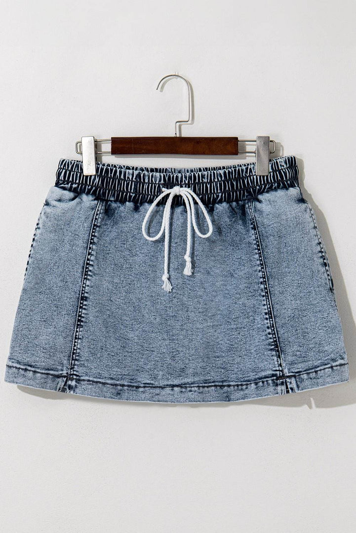 Black Drawstring High Waist Pocketed Denim Shorts - Fashion Queen -  9