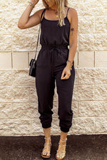 Load image into Gallery viewer, Black Drawstring Waist Spaghetti Straps Jumpsuit - Fashion Queen -  2

