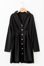 Load image into Gallery viewer, Black Elastic Cinched High Waist Long Sleeve Shirt Mini Dress - Fashion Queen -  6
