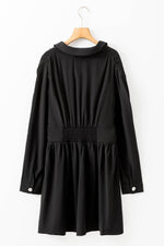 Load image into Gallery viewer, Black Elastic Cinched High Waist Long Sleeve Shirt Mini Dress - Fashion Queen -  7
