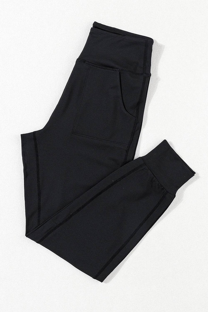 Black Exposed Seam High Waist Pocketed Joggers - Fashion Queen -  11